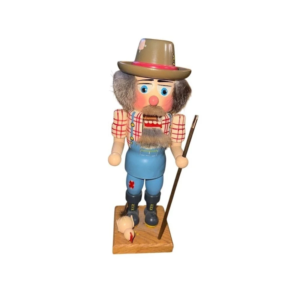 Rauchmann German Wooden Nutcracker Farmer w/ Staff Chicken Base 14 in many flaws